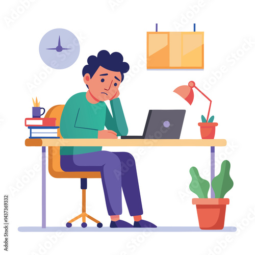 Stressed, tired and overworked male entrepreneur with debt issues at home. Young frustrated caucasian man unhappy about an email on his laptop and feeling sad, depressed and anxious in his house