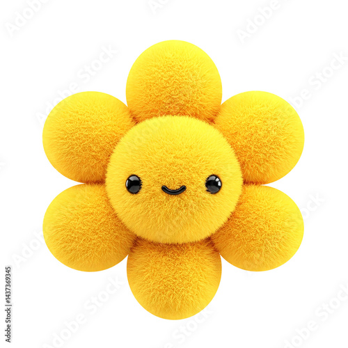 Flower made of  yellow, fur isolated on white background. 3d rendering.