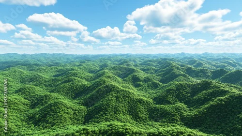 Green Hills Rolling Under Blue Sky