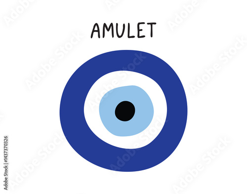 Amulet from the evil eye isolated icon. Traditional blue amulet. Inscription amulet or amulet sign from the evil eye.
