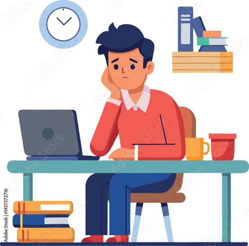 Stressed, tired and overworked male entrepreneur with debt issues at home. Young frustrated caucasian man unhappy about an email on his laptop and feeling sad, depressed and anxious in his house