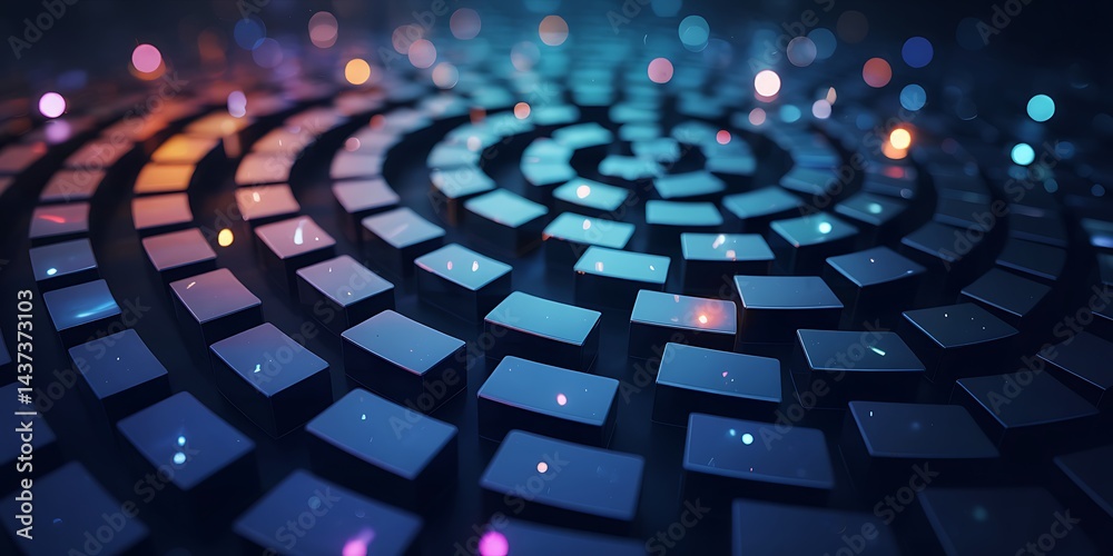 Fototapeta premium Abstract digital data pattern with vibrant color and circular arrangement, evoking a sense of technological advancement and interconnectedness