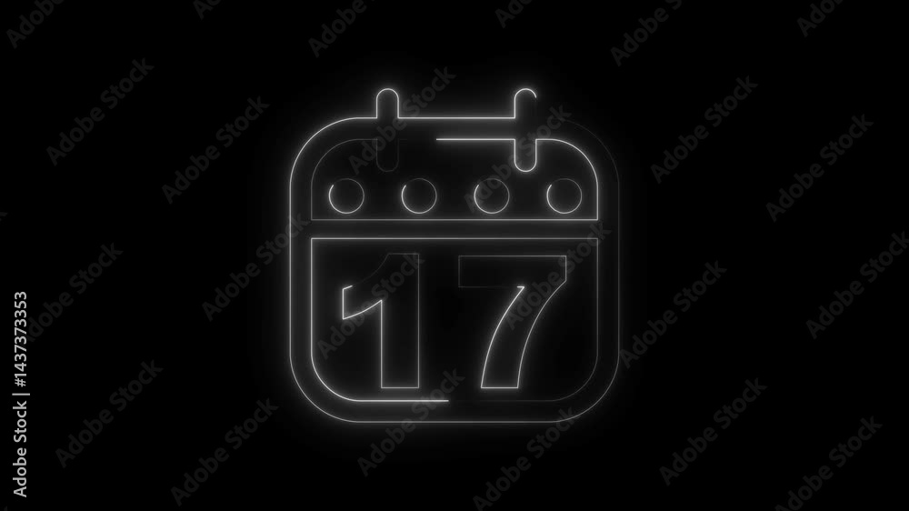 Neon calendar animation of the 17th day of the month on a black background. Neon calendar animation of the 17th day of the month on a black background.
