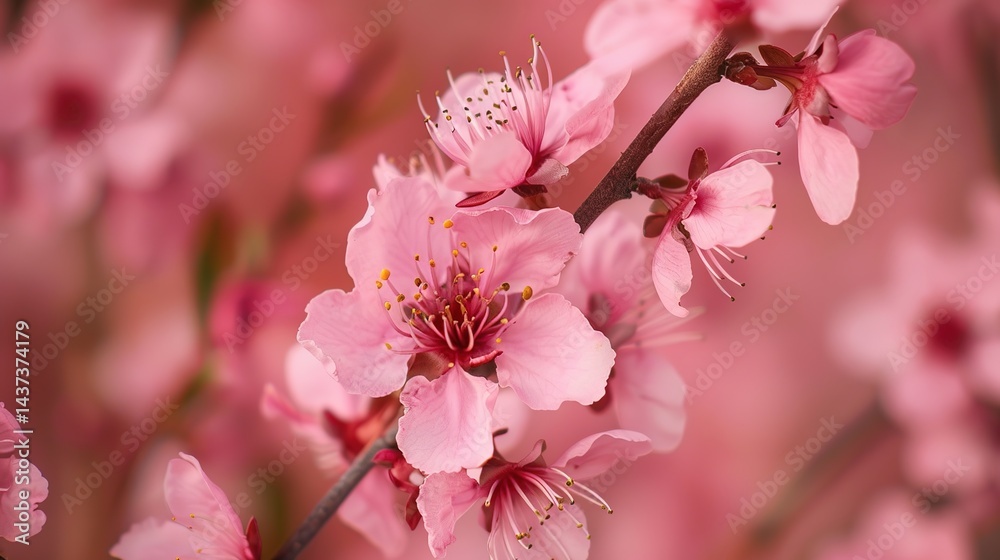 Fototapeta premium Mother's Day Peach Blossom Background: Blending Pink Spring Charms, Laying Out a Gorgeous Scroll of the Interweaving of Tender Affection and Romantic Poetry on Mother's Day