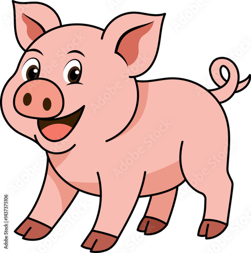 Adorable Cartoon Pig Illustration Perfect for Kids' Books, Designs Clipart