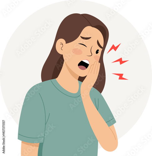 illustration of a Woman Experiencing Severe Toothache Pain Relief and Dental Care