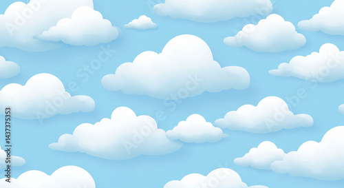 Fluffy clouds on a bright day vector background.