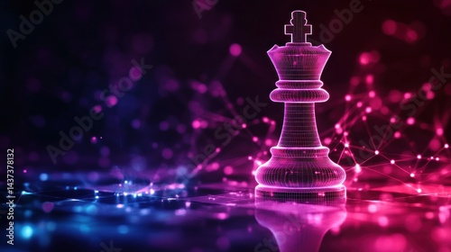 Digital chess king, strategic glow