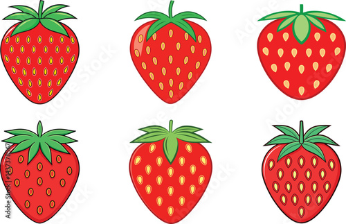 Red Strawberry Fruit Icon Set – Flat Vector Fresh Berry Bundle

