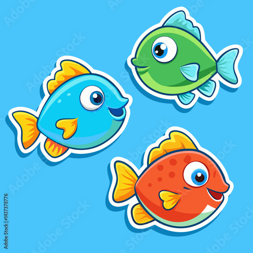 set of cute fishes Sticker, fish Clipart on isolated background