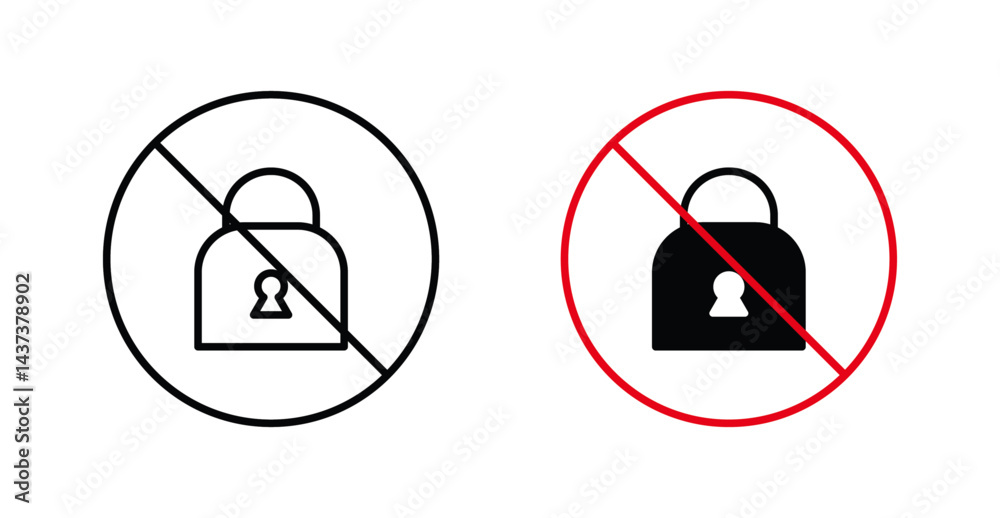 No lock signs and symbol vector design No lock signs and symbol vector design