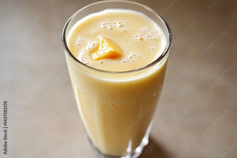 A smooth, creamy peach smoothie made with frozen peaches, yogurt, and honey