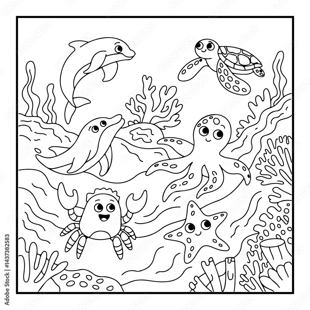 Fototapeta premium Ocean Animal Coloring Pages for Kids and Adults