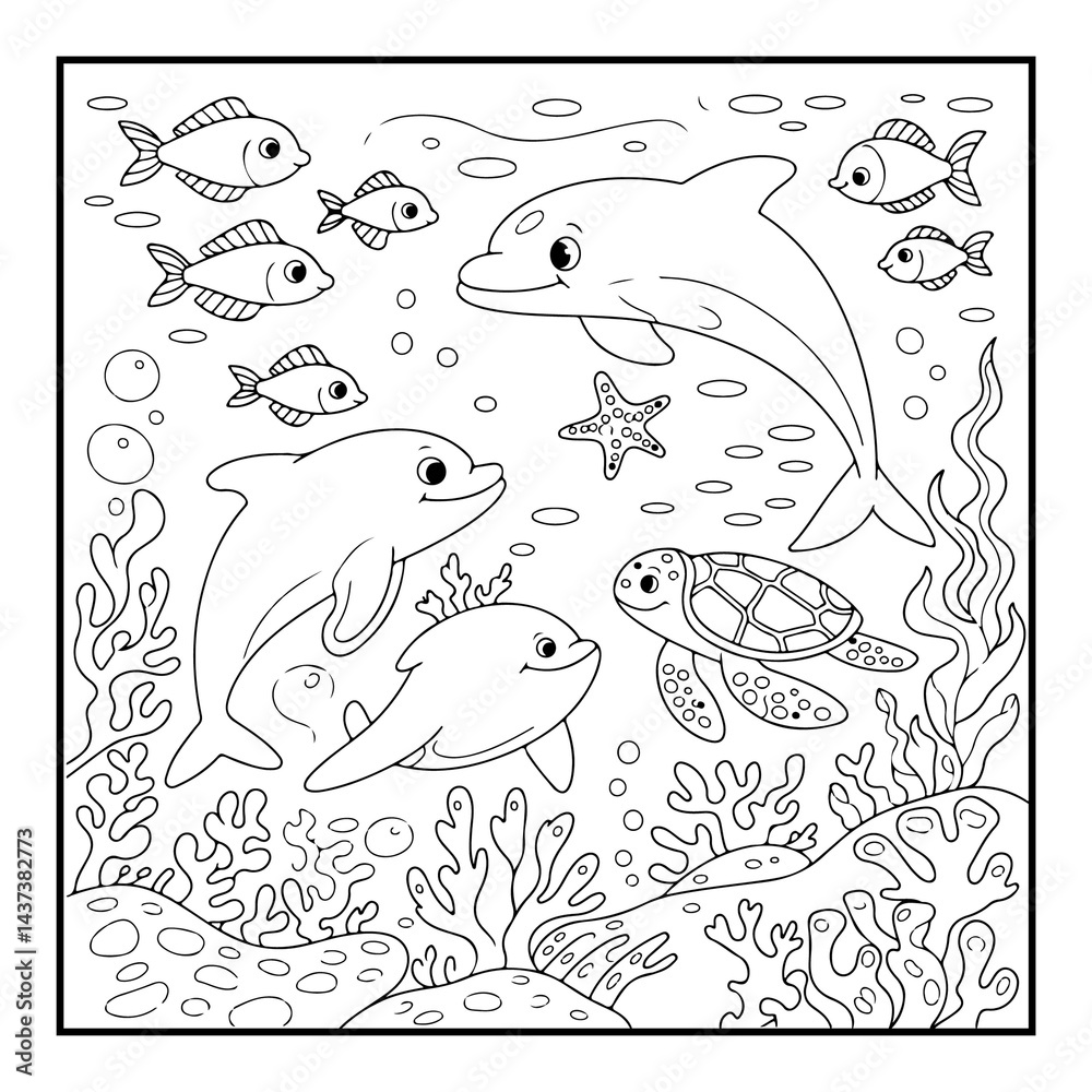 Fototapeta premium Ocean Animal Coloring Pages for Kids and Adults