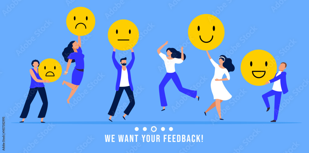 employee happiness work attitude feedback business concept vector illustration people various feedback emoticons working wellbeing satisfaction employee happiness work attitude feedback business concept vector illustration people various feedback emoticons working wellbeing satisfaction