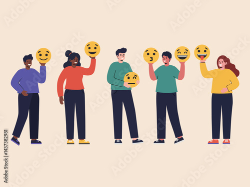 employee happiness work attitude feedback business concept vector illustration people various feedback emoticons working wellbeing satisfaction 