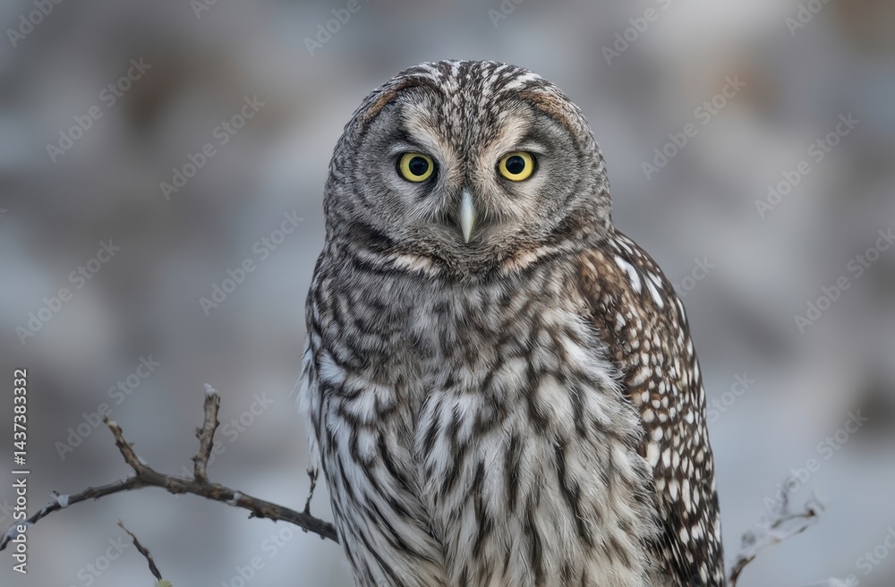 Obraz premium portrait of a Northern Hawk Owl perched on a tree branch