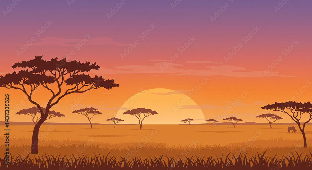 Obraz premium Savannah sunset vector background.