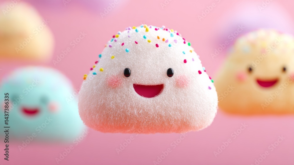 Cartoon character made of frosting and sprinkles is smiling. The image is colorful and playful, with a happy and lighthearted mood Cartoon character made of frosting and sprinkles is smiling. The image is colorful and playful, with a happy and lighthearted mood