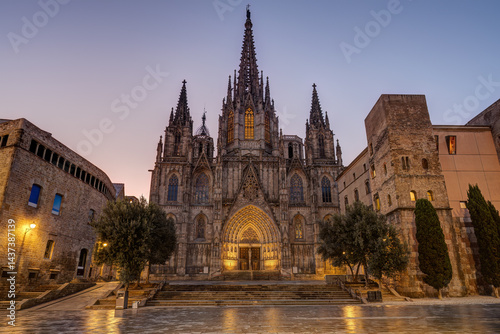 The Barcelona Cathedral with no people at dawn