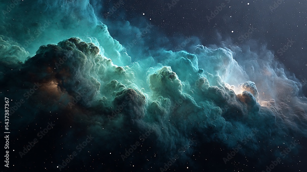 Obraz premium Abstract Nebula in Space with Blue and Turquoise Hues and Illuminated Starfield