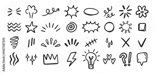 Expression sign hand drawn doodle set for concept design. Expression elements isolated on white background.