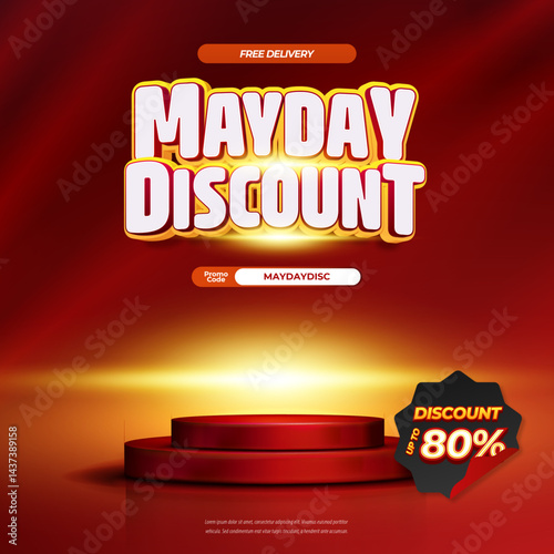 Mayday Sale discount deals Editable text with Exclusive Red gradient Shiny Showcase Promotion Marketing banner template