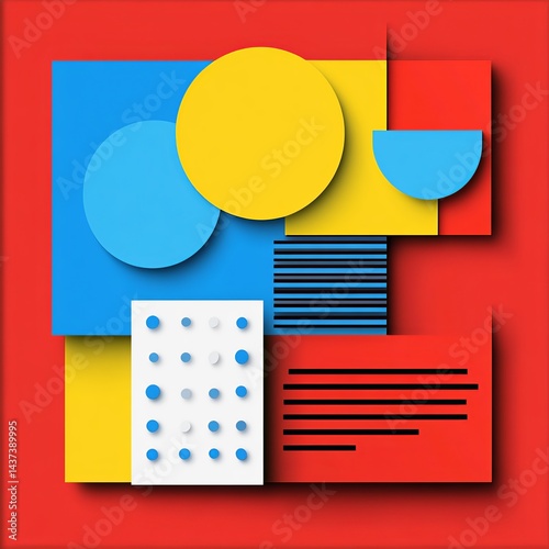 Abstract geometric composition with bold primary colors and minimalist paper-cut shapes