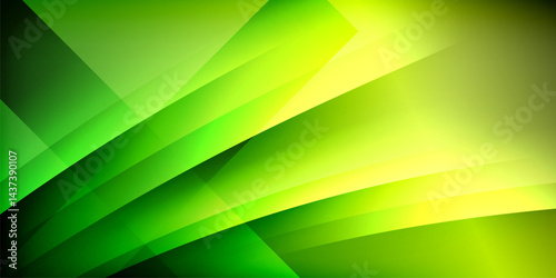 Abstract background features vibrant green, yellow hues. Diagonal shapes create dynamic, modern visual effect. Smooth gradients offer depth.