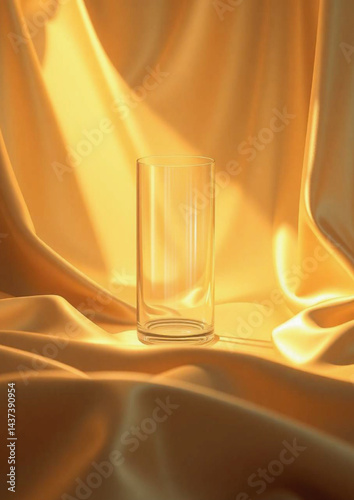 drapery, yellow curtain, warm lighting, glowing, aesthetic, modern, display 