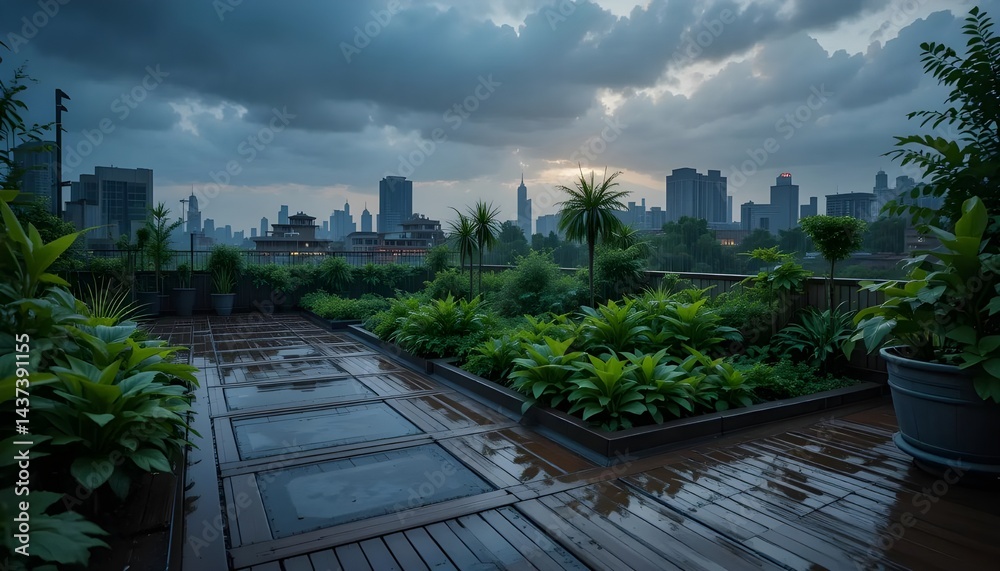 Fototapeta premium Evening Rain in City Garden