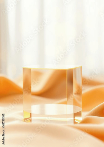 drapery, yellow curtain, warm lighting, glowing, aesthetic, modern, display 