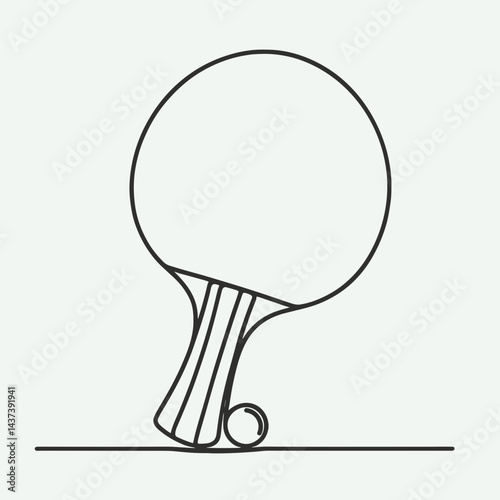Simple Line Art of a Table Tennis Racket and Ball  