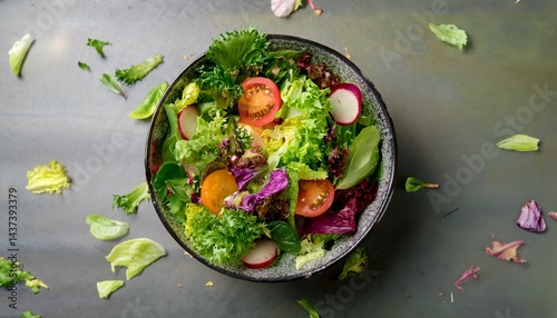Healthy green salad with fresh vegetables, perfect for clean eating, vegan recipes, fitness diets, and nutritious lifestyle promotions.