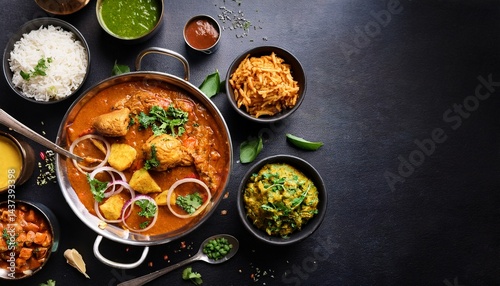 Delicious Indian chicken curry with thick, spicy gravy. A traditional, aromatic, and flavorful dish perfect for food and cultural themes.
