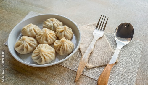 Freshly steamed momos served with spicy chutney. A popular Asian street food and delicious dumpling snack from Tibetan, Nepali, and Indian cuisines.
