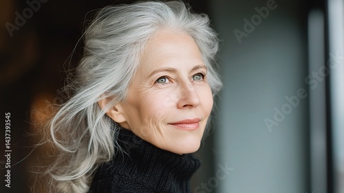 Graceful Elderly Woman with Silver Hair in Natural Light Portrait