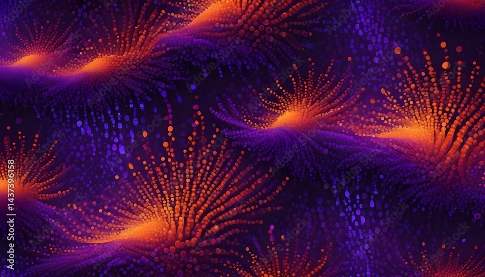 Fototapeta premium An abstract composition featuring radiating dots of orange and purple creating a dynamic visual.