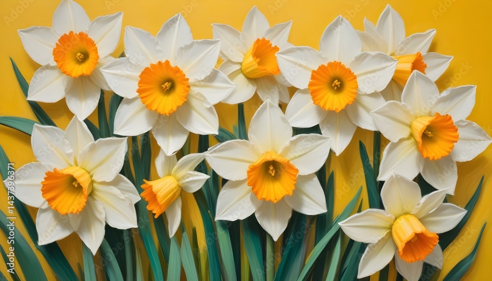 Fototapeta premium A beautiful display of daffodils, showcasing their delicate white petals and bright orange centers.
