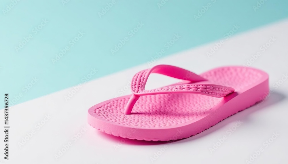 Close-up view of a single pink flip-flop on white , white, rubber, beach Close-up view of a single pink flip-flop on white , white, rubber, beach