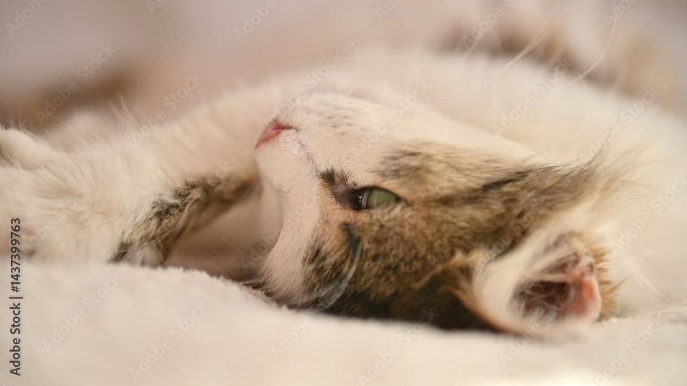 a beautiful anda beautiful and fluffy cat sleeps on a white soft blanket fluffy cat sleeps on a white soft blanket