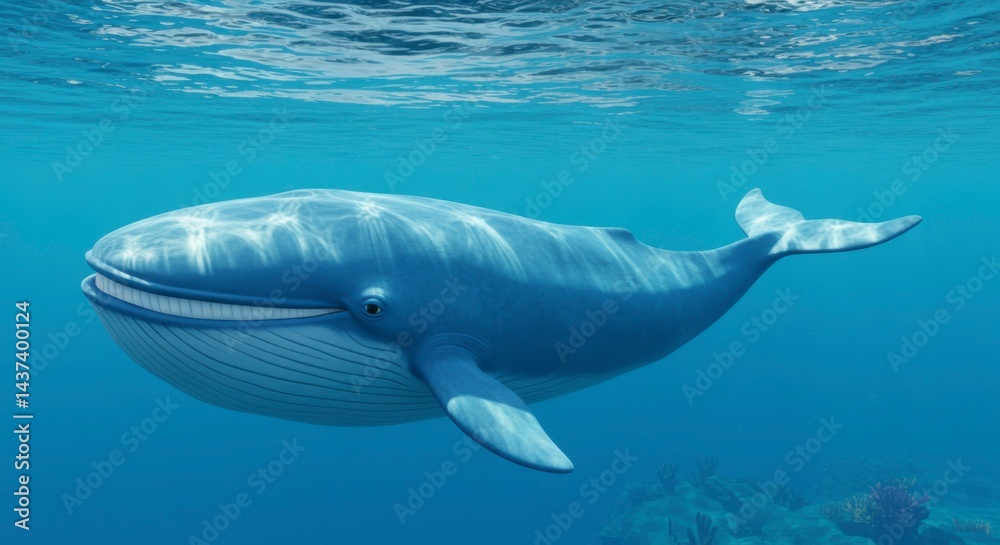 Fototapeta premium Blue whale swimming in ocean