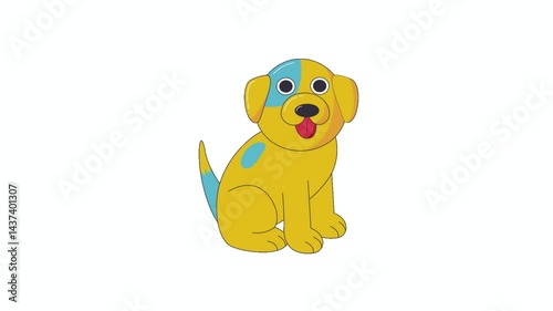 Funny Cartoon Dog Animation on white Screen Background, 4k Animation Clip.