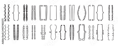 Hand drawn doodle brackets set. Scribble brackets and drawing in black. Wavy frames for text, silhouettes of parenthesis.