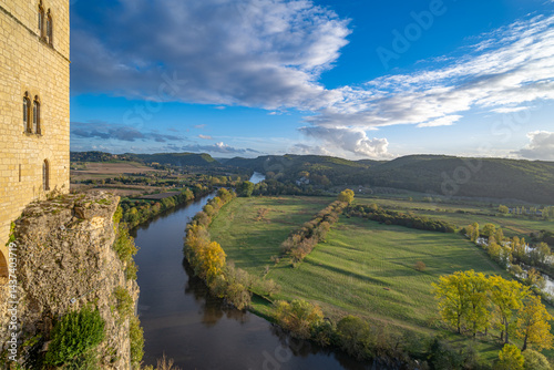 The countryside of the Perigord, France and the Dordogne River seen from the Beynac castle