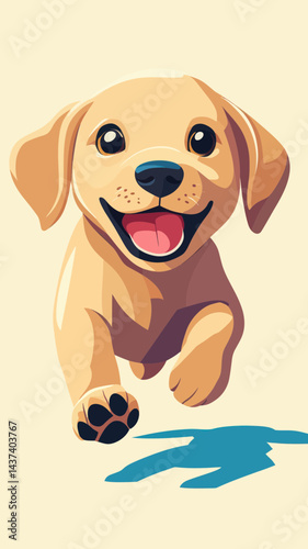 Adorable Labrador Puppy Running Happily in Flat Design Vector Illustration