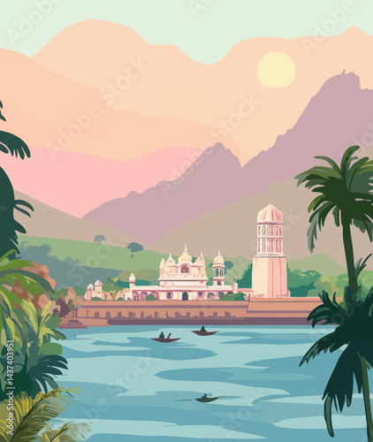 Retro Tourism Poster of Indore Madhya Pradesh Minimalist Landscape Vector Art for Travel Enthusiasts