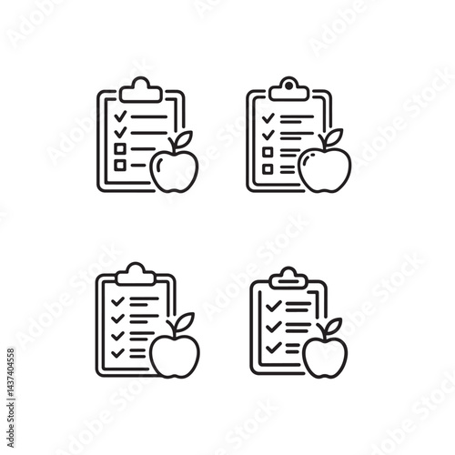 Healthy Diet Checklist Icon Apple and List 4