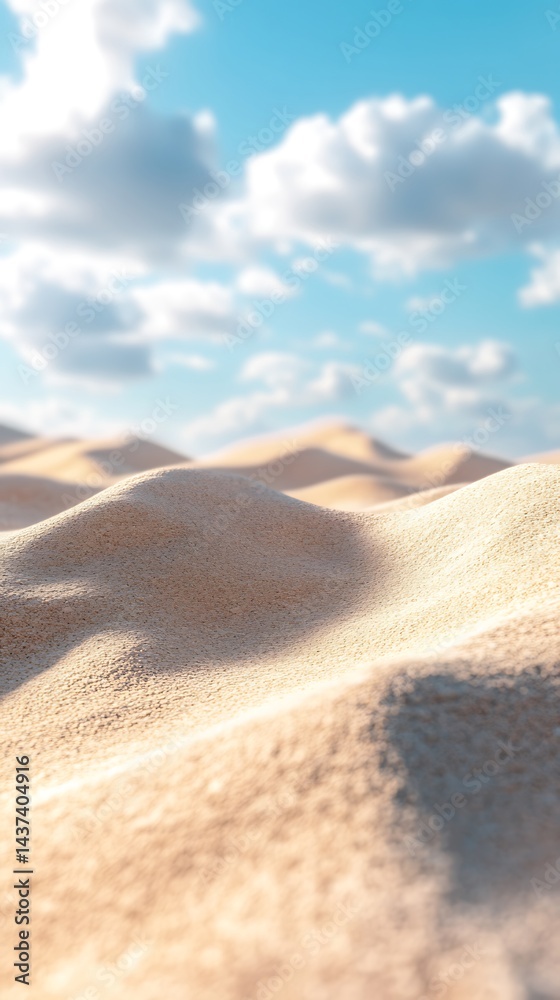 Golden Sand Dunes Under Bright Blue Sky With White Clouds in Sunlight Golden Sand Dunes Under Bright Blue Sky With White Clouds in Sunlight