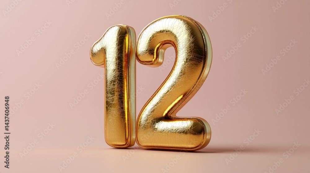 Fototapeta premium Gold balloonlike 12 shines on peach background